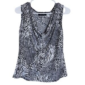 Vintage Mimi Mixed Animal Print Cowl Neck Top Black White  Large Y2k 90s Mobwife